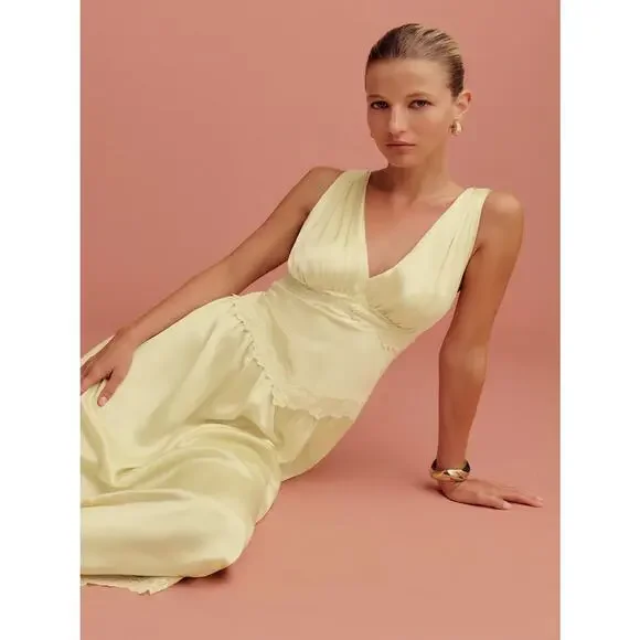 Reformation Stasia Silk Dress Blonde - Picture 3 of 16